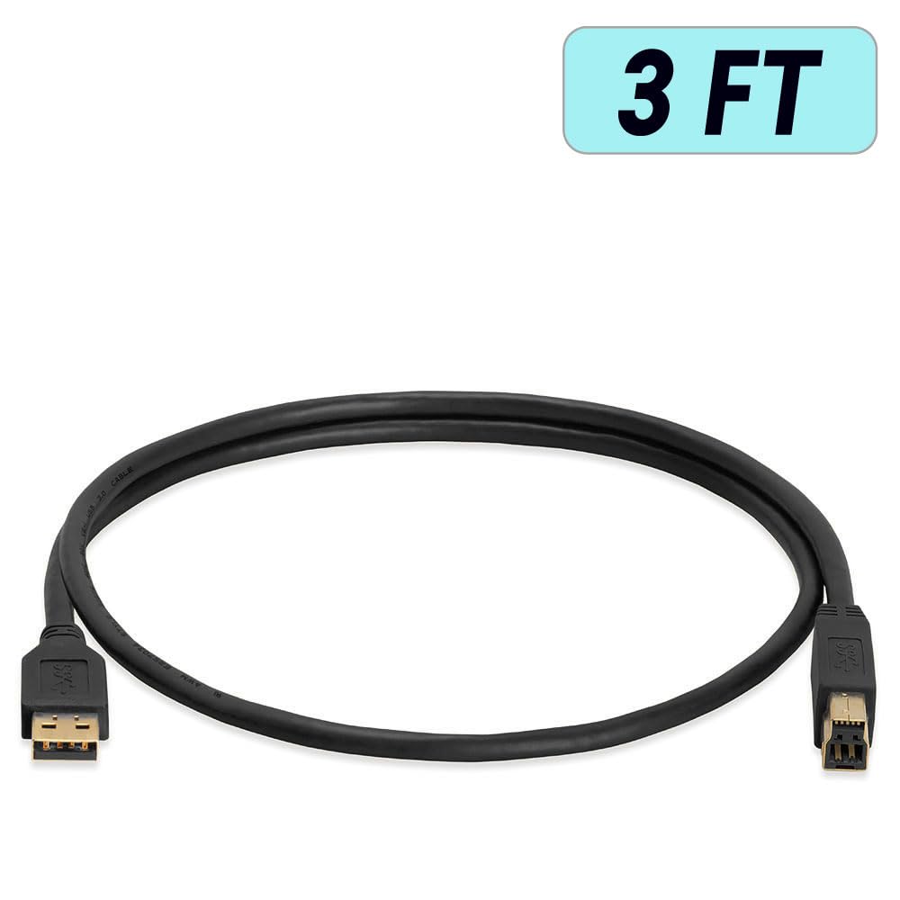 Cmple - USB 3.0 A Male to B Male Gold Plated Cable - 3FT (Blue)