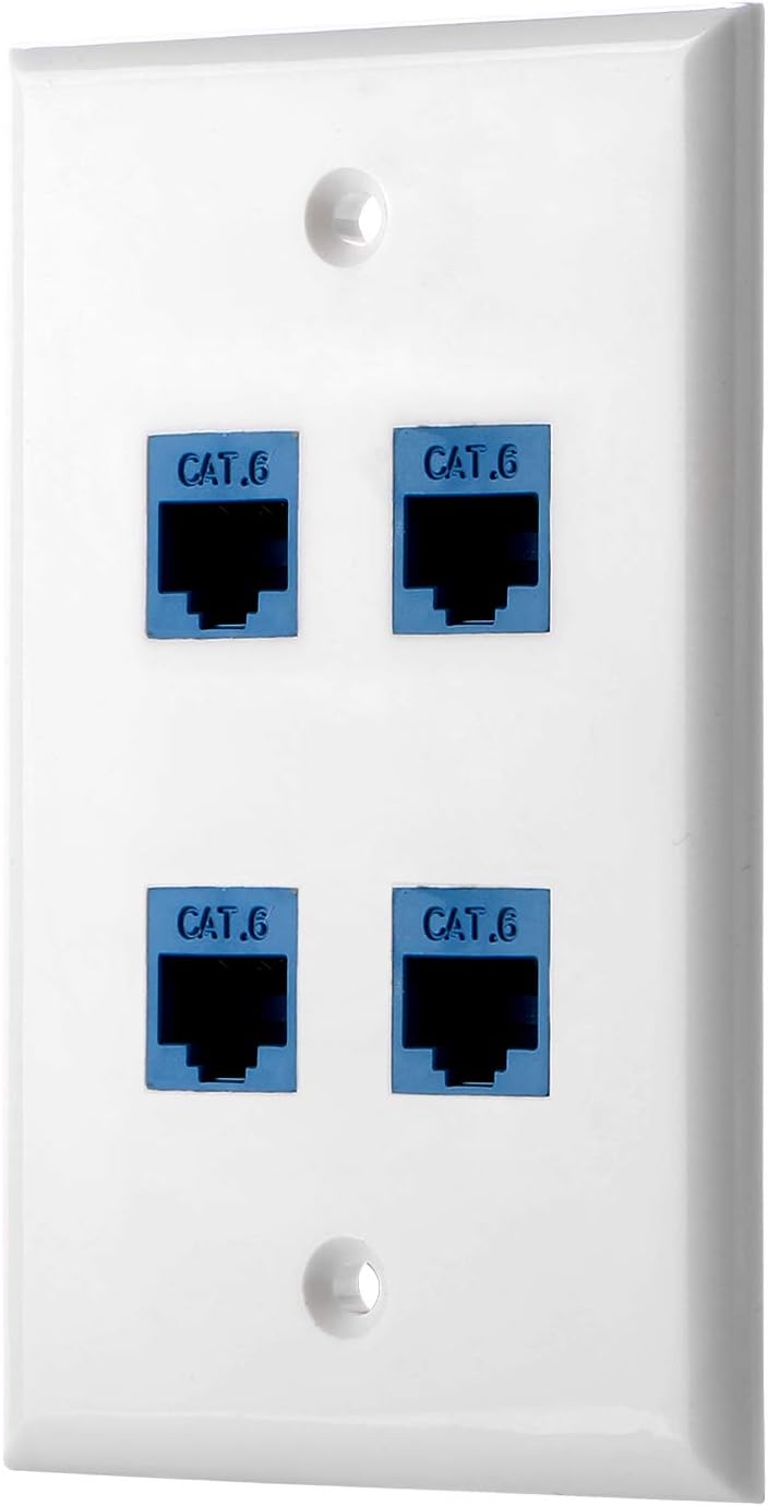 Cat6 Keystone Ethernet Wall Plate Female to Female - White (4 Port)
