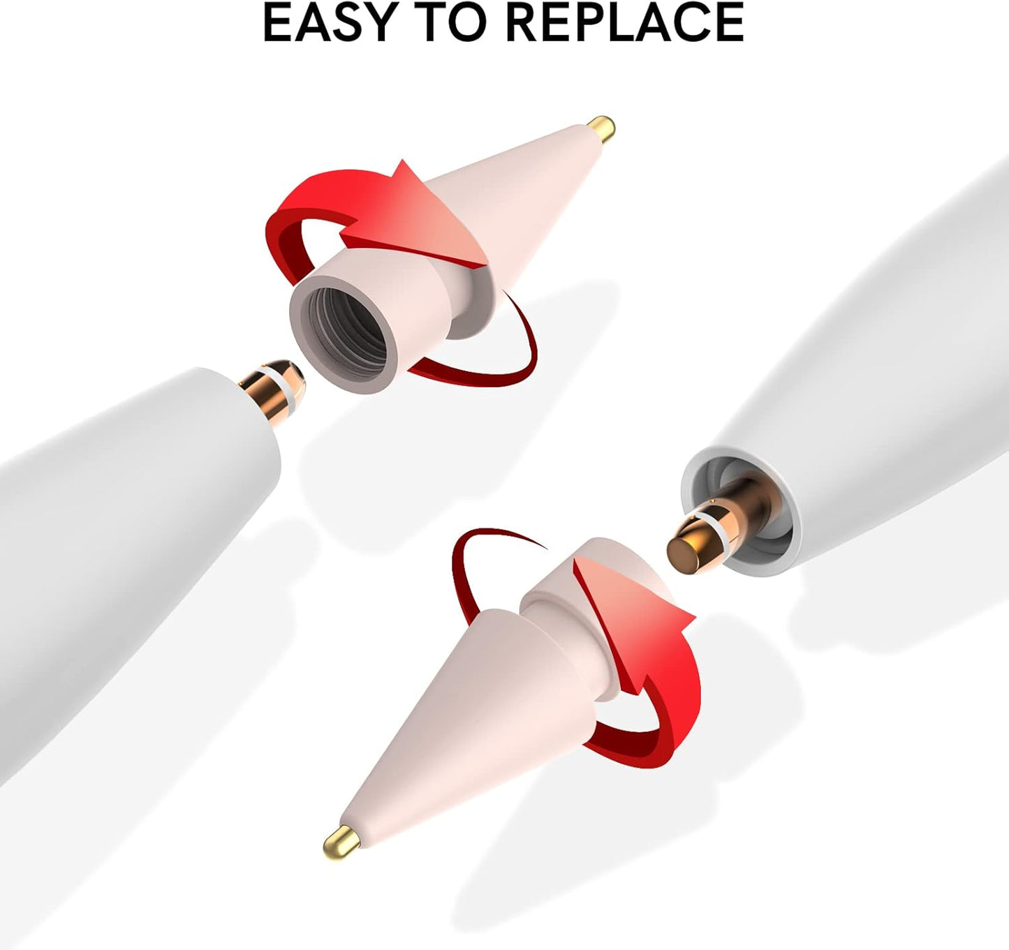 Delidigi 2 Pack Replacement Tips Compatible with Apple Pencil Pro/2nd Generation/1st Gen/USB C, Wear-Resistant iPencil Nibs Accessories Fine Point Precise Control Pen Like Tips