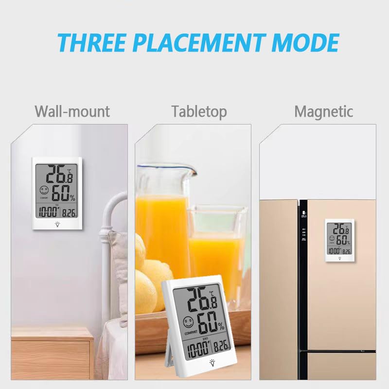 Digital Indoor Thermometer for Room, Smart Temperature Humidity Monitor with Backlight, Comfort Indicator, Max/Min Record, Time, Calendar, Alarm, °c/°f Switch for Bedroom, School