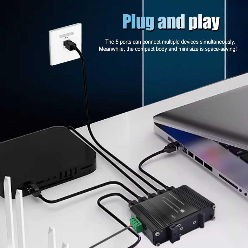 Industrial Managed 5 Port PoE Ethernet Switch, Mini Gigabit Networking Switch with Web Management, Supporting Din-Rail