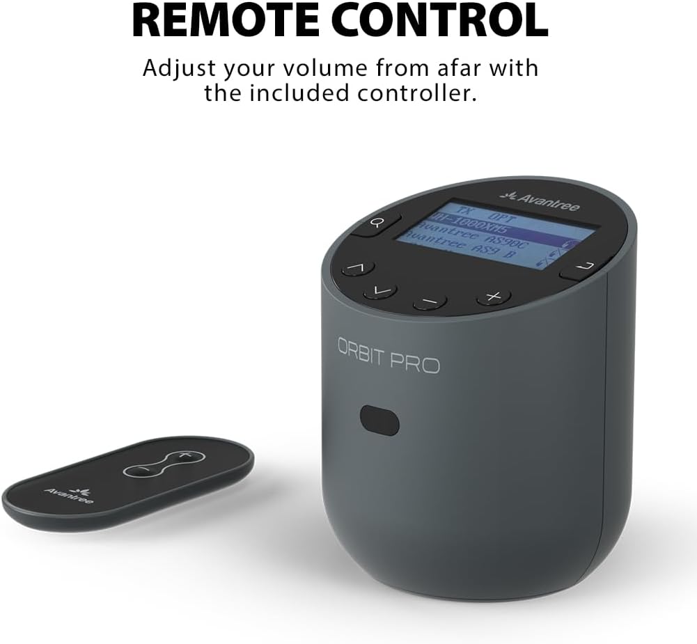 Avantree Orbit Pro - Bluetooth Transmitter for TV with LCD Screen & Remote Control, Compatible with Optical or AUX Audio Output & Smart TVs, Easy Volume Control for Airpods & Other Headphones