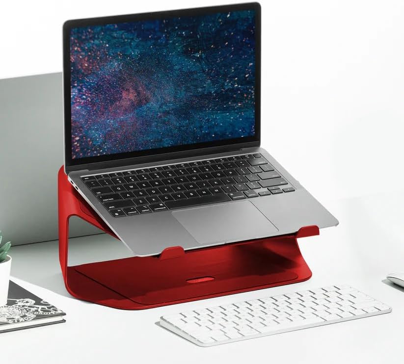 NUMIN Facet Laptop Station Red | Laptop Tabletop Stand Tall Height Ventilated | Sturdy Rust Free Metal Design | Anti Slip leatherite Surface | Compatible for MacBook, HP, Dell, Lenovo