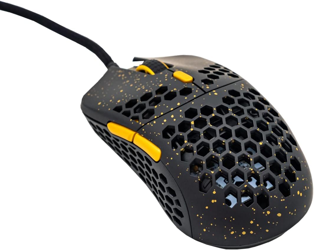 Gwolves Hati HTS Lightweight Honeycomb Wired Gaming Mouse,~48g,3389Sensor,16,000DPI, Low Latency,Anti-Interference,6Programmable Btns,On-Board Memory,PC/Mac and Laptop (Stardust Golden, HTS - Small)