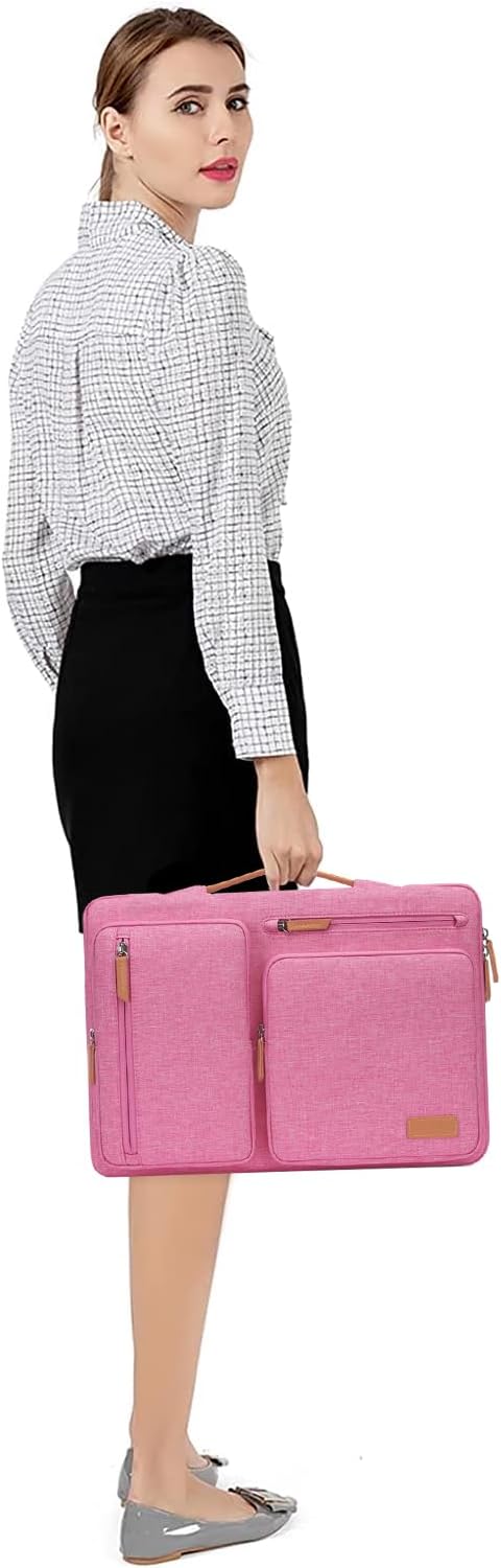 MOSISO 360 Protective Laptop Case 16 inch, 15-15.6 inch Laptop Sleeve Compatible with MacBook Pro 16, HP, Acer, Dell, Lenovo, ASUS, Side Open Carrying Case with 4 Zipper Pockets&Handle, Rose Red