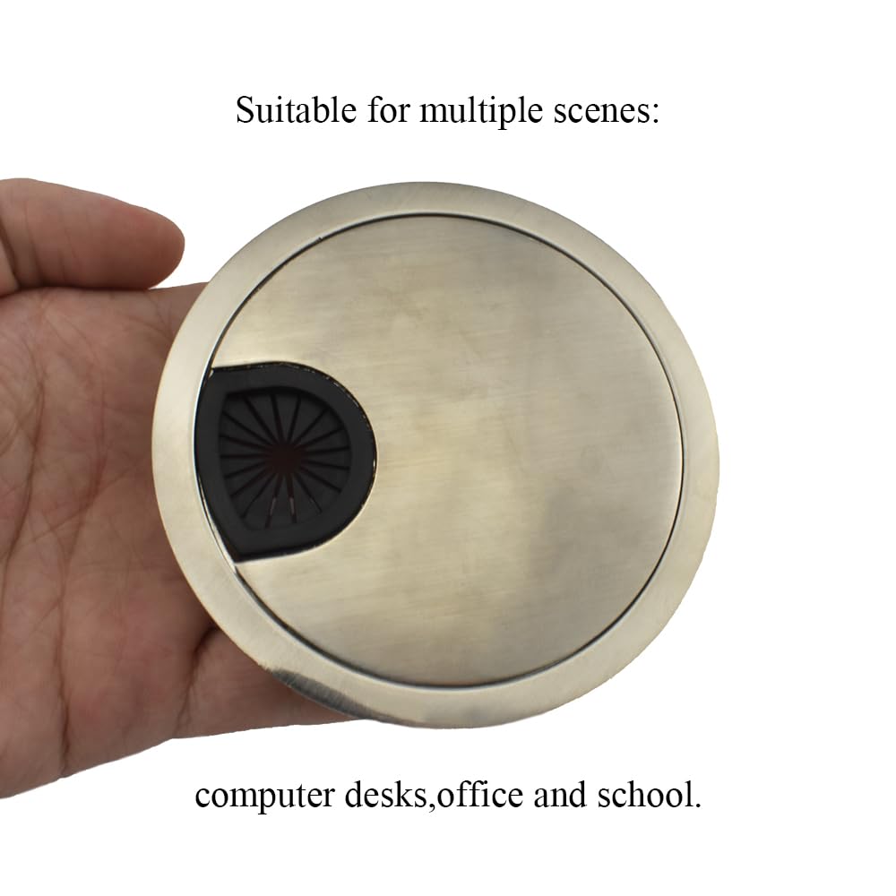 HAHIYO 1Pcs 3.15Inch/80mm Brushed Silver Zinc Alloy Desk Grommet Wire Grommet Cable Management Cord Hole Cover Desk Wire Hole Insert Wire Organizer for Computer Office Home School Equipment Systems