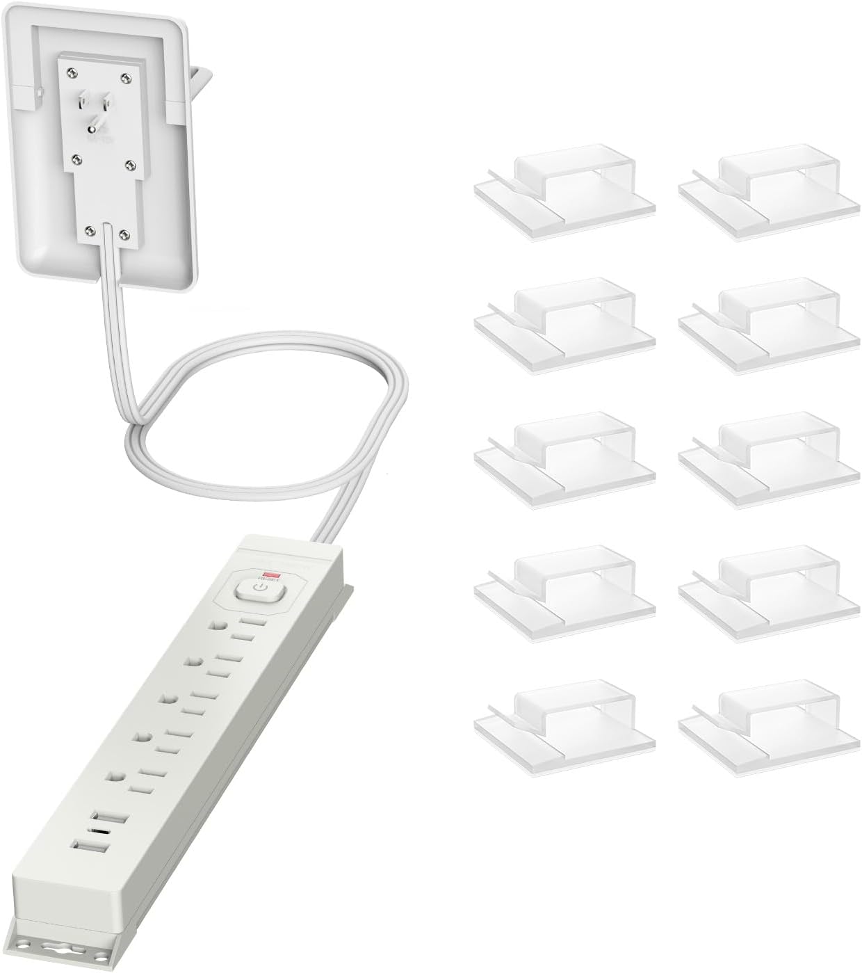 6FT Ultra-Thin Flat Plug Power Strip with 5 Outlets & 3 USB Ports | Child & Pet-Safe, 1625W, Wall-Mounted Cord Organizer, Universal Size Outlet & Plug Concealer with Cord Clips(UL Listed)