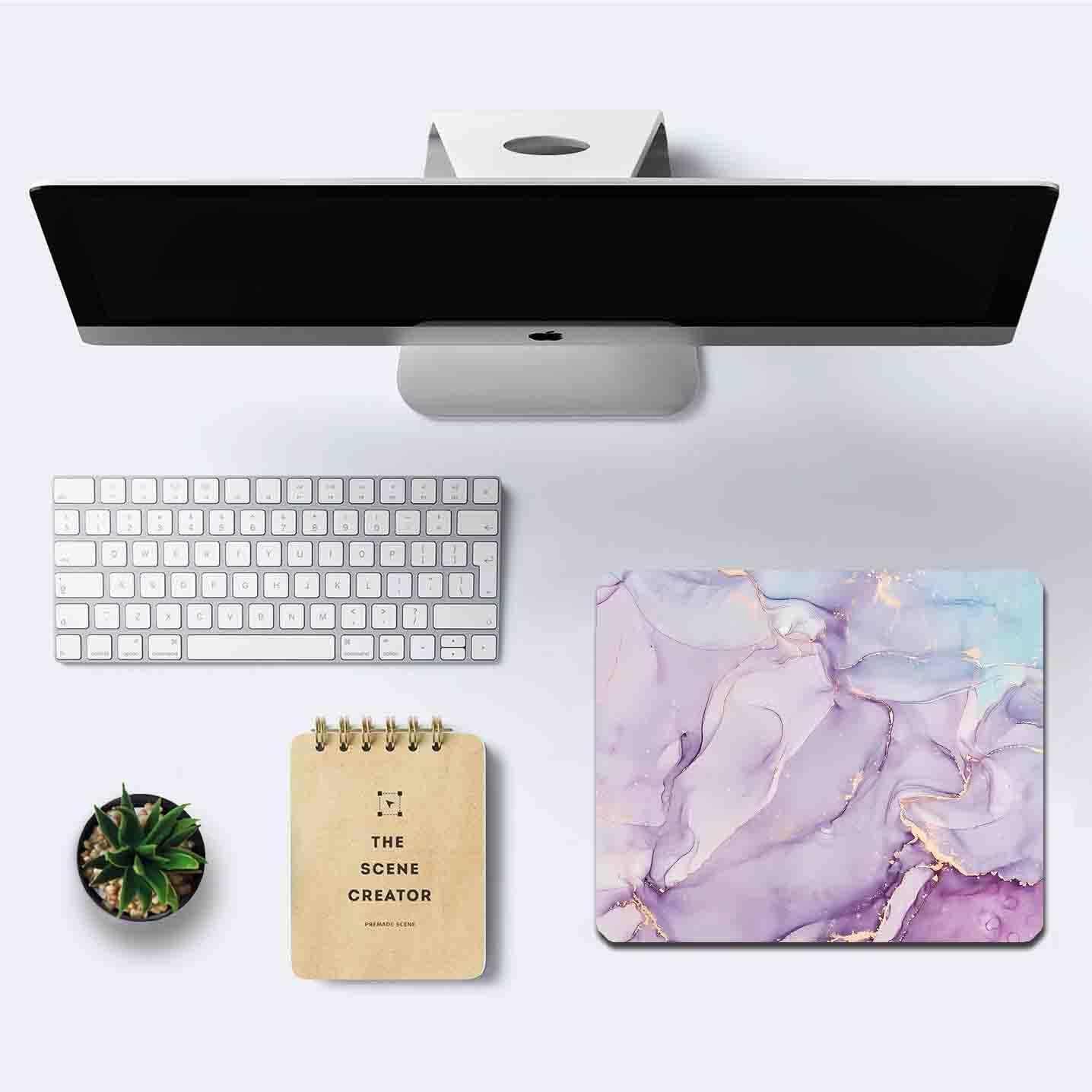 IMAYONDIA Pink Blue Marble Mouse Pad, Purple Alcohol Ink Pattern Gaming Mouse Pad, Modern Fluid Art Mousepad Design, Non-Slip Rubber Base Computer Mice Pad for School Home Office, 9.5 x 7.9 Inch