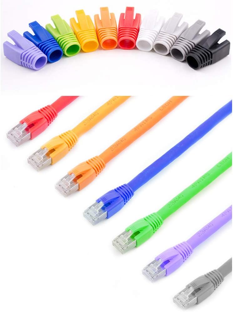 50 Pcs Cat7 Cat7A Cat8 Strain Relief Boot, RJ45 Plug Connector Cover Modular Network Plug Connector Cap Cable Connector Boots, Blue