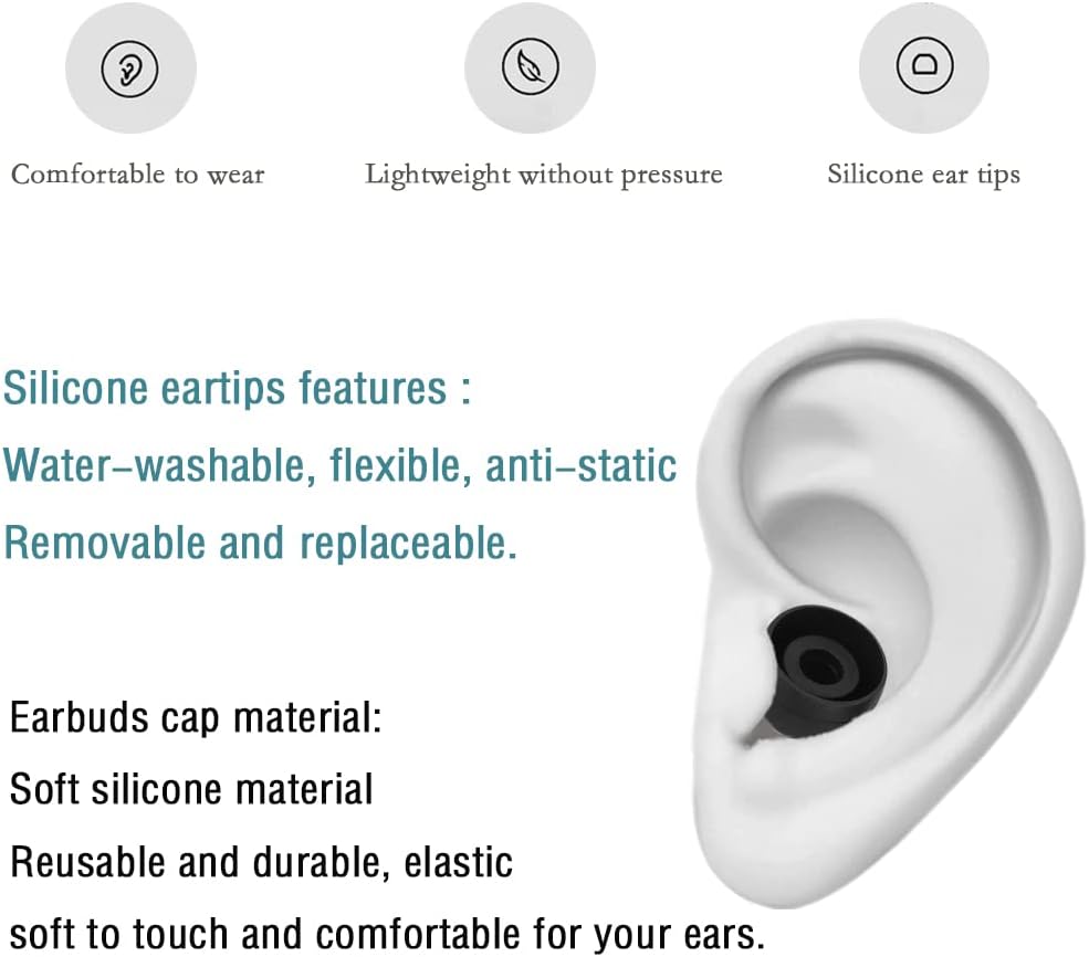 Earbud Replacement Tips - Silicone Earbud Caps for In-Ear Headphones, Black Large 10 Pairs