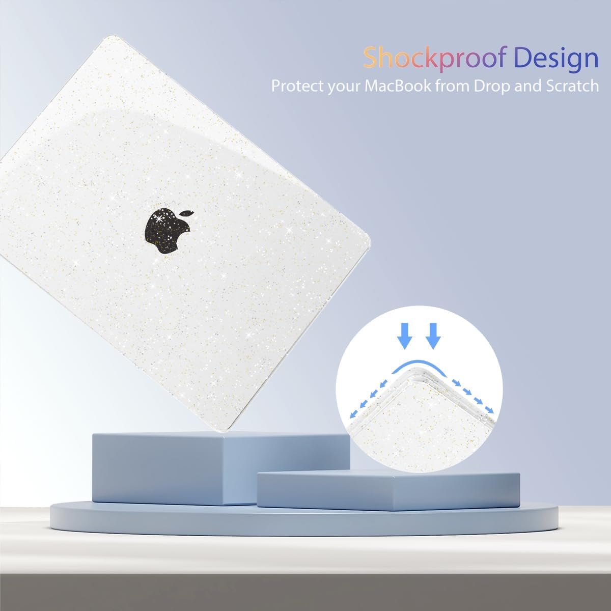 Teryeefi Compatible with MacBook Air 15 inch Case M4 M3 M2 Chip 2025 2024 2023 Release A3241 A3114 A2941 Model with Keyboard Cover + Type C Adapter for Air 15.3 Transparent Case, Glitter Clear