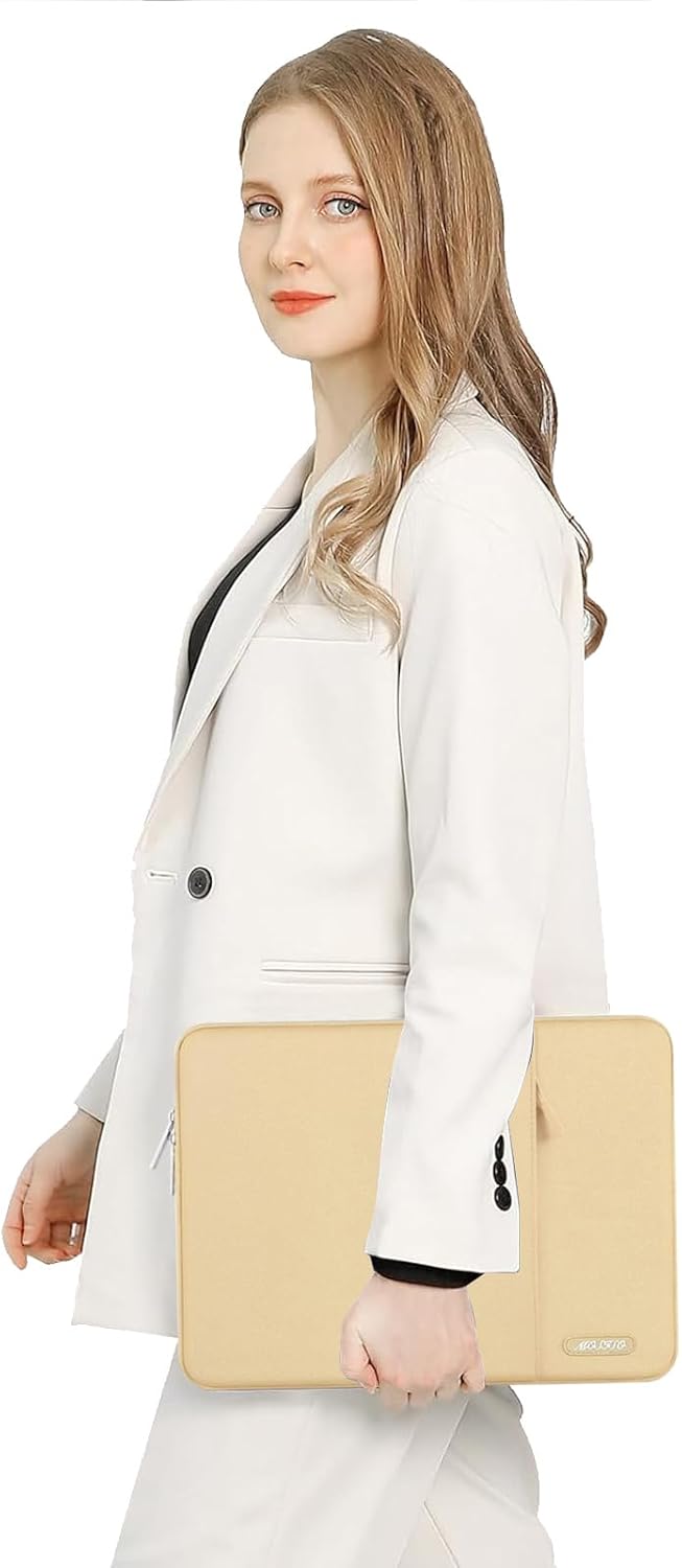 MOSISO Laptop Case 16 inch, 15-15.6 inch Laptop Sleeve Compatible with MacBook Pro 16 M4 M3 M2 M1, HP Acer Dell Lenovo ASUS Notebook, Polyester Vertical Computer Sleeve Bag with Pocket, Camel