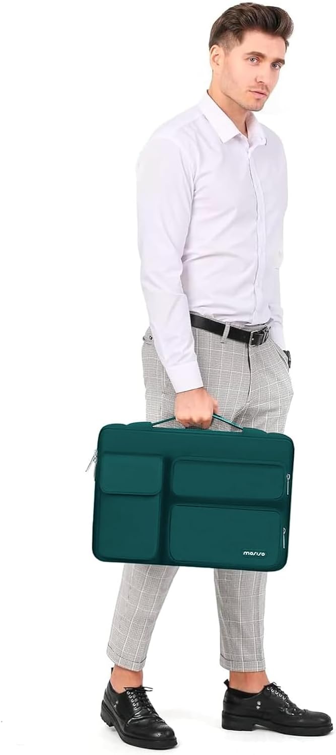 MOSISO 360 Protective Laptop Case 13.3 inch, 13-13.3 inch Laptop Sleeve Compatible with MacBook Air/Pro 13 / Pro 14, HP Dell ASUS Lenovo, Side Open Bag with 2 Raised&1 Flapover Pockets, Teal Green