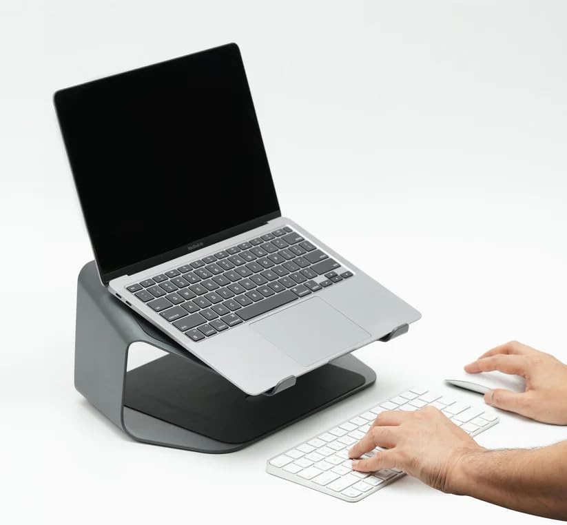 NUMIN Facet Laptop Station Graphite | Laptop Tabletop Stand Tall Height Ventilated | Sturdy Rust Free Metal Design | Anti Slip leatherite Surface | Compatible for MacBook, HP, Dell, Lenovo