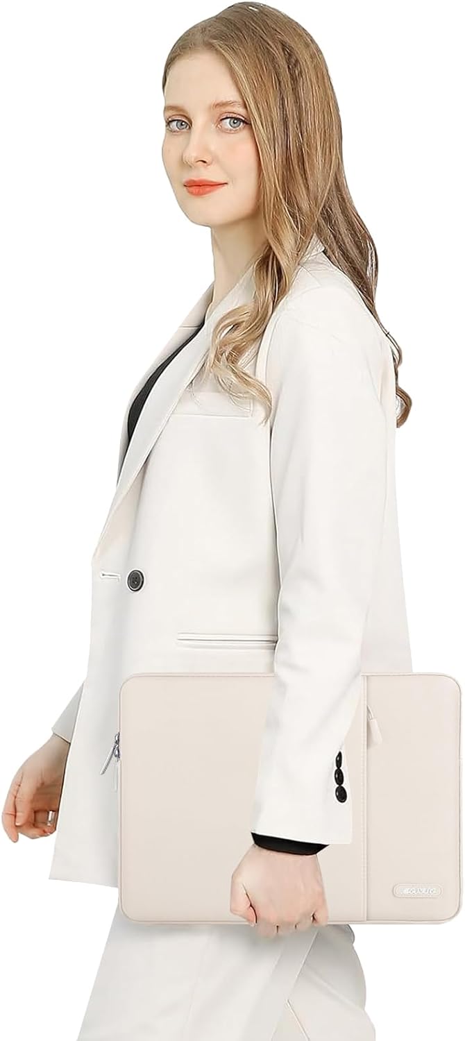 MOSISO Laptop Case 16 inch, 15-15.6 inch Laptop Sleeve Compatible with MacBook Pro 16 M4 M3 M2 M1, HP Acer Dell Lenovo ASUS Notebook, Polyester Vertical Computer Sleeve Bag with Pocket, Sand