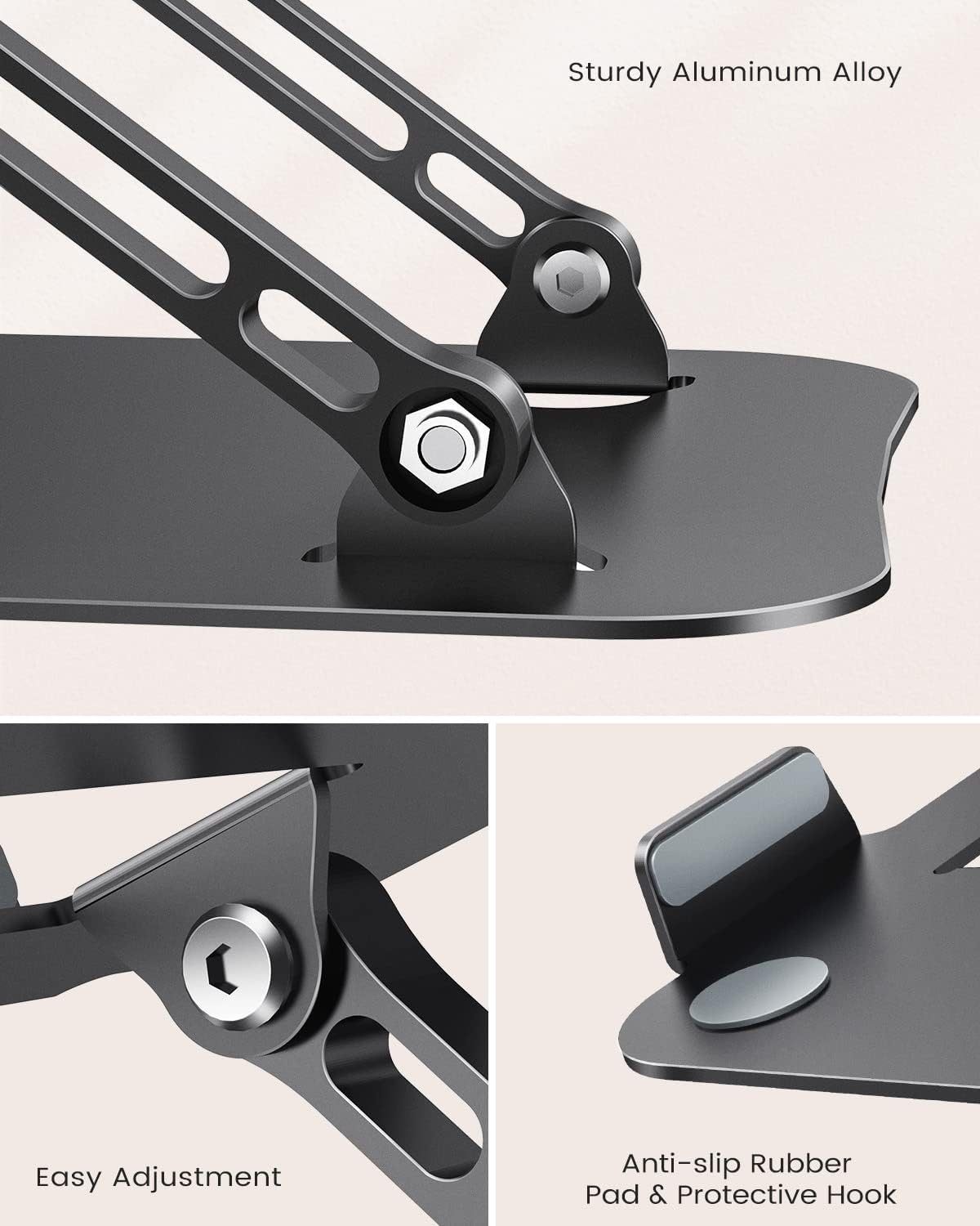 Laptop Stand, Adjustable Laptop Stand for Desk, Aluminum Computer Stand Portable Laptop Riser, Foldable Laptop Holder for Mac HP ASUS Acer Surface ThinkPad Dell Lenovo