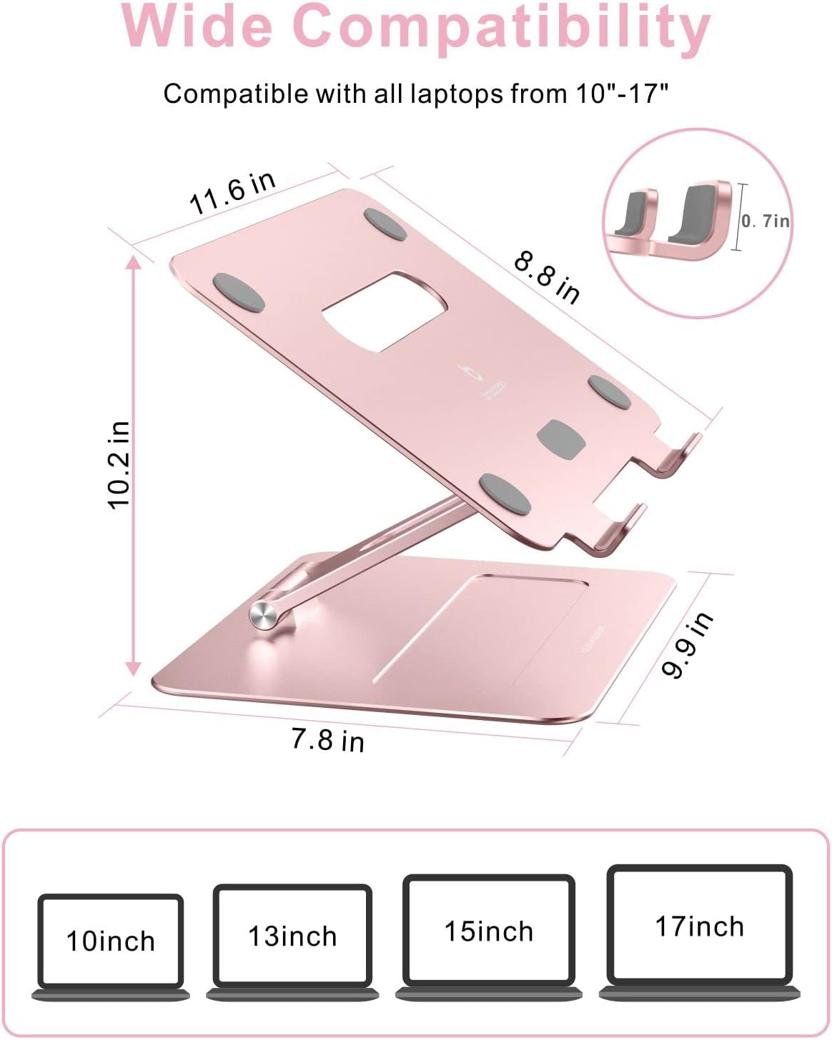 Laptop Stand | Adjustable Aluminum MacBook Riser, Ergonomic Computer Stand with Heat Vent, Fits 10–17" Laptops, Rose Gold