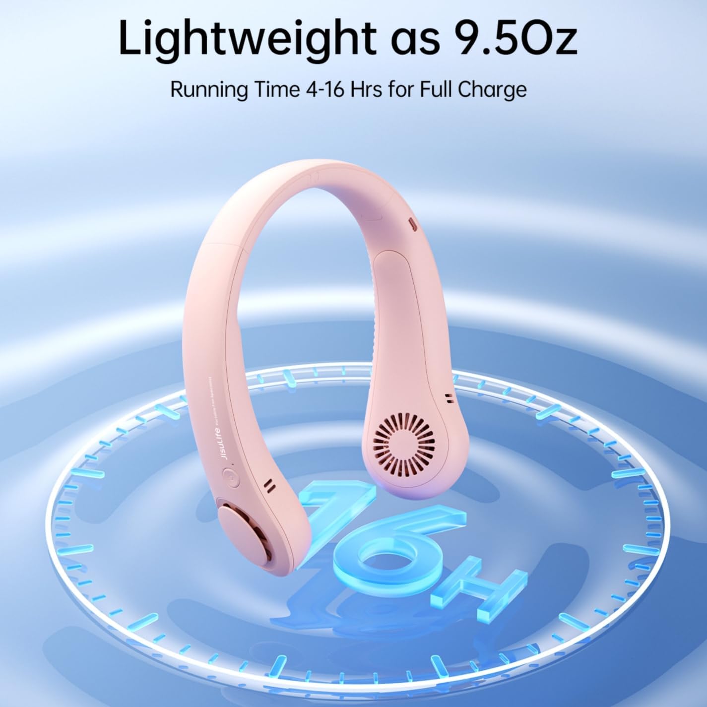 JISULIFE Portable Neck Fan, Hands-Free Bladeless, 5 Speeds, 4000 mAh Battery Operated Wearable Personal Fan, Twistable, Rechargeable, Gift for Women Men-Pink