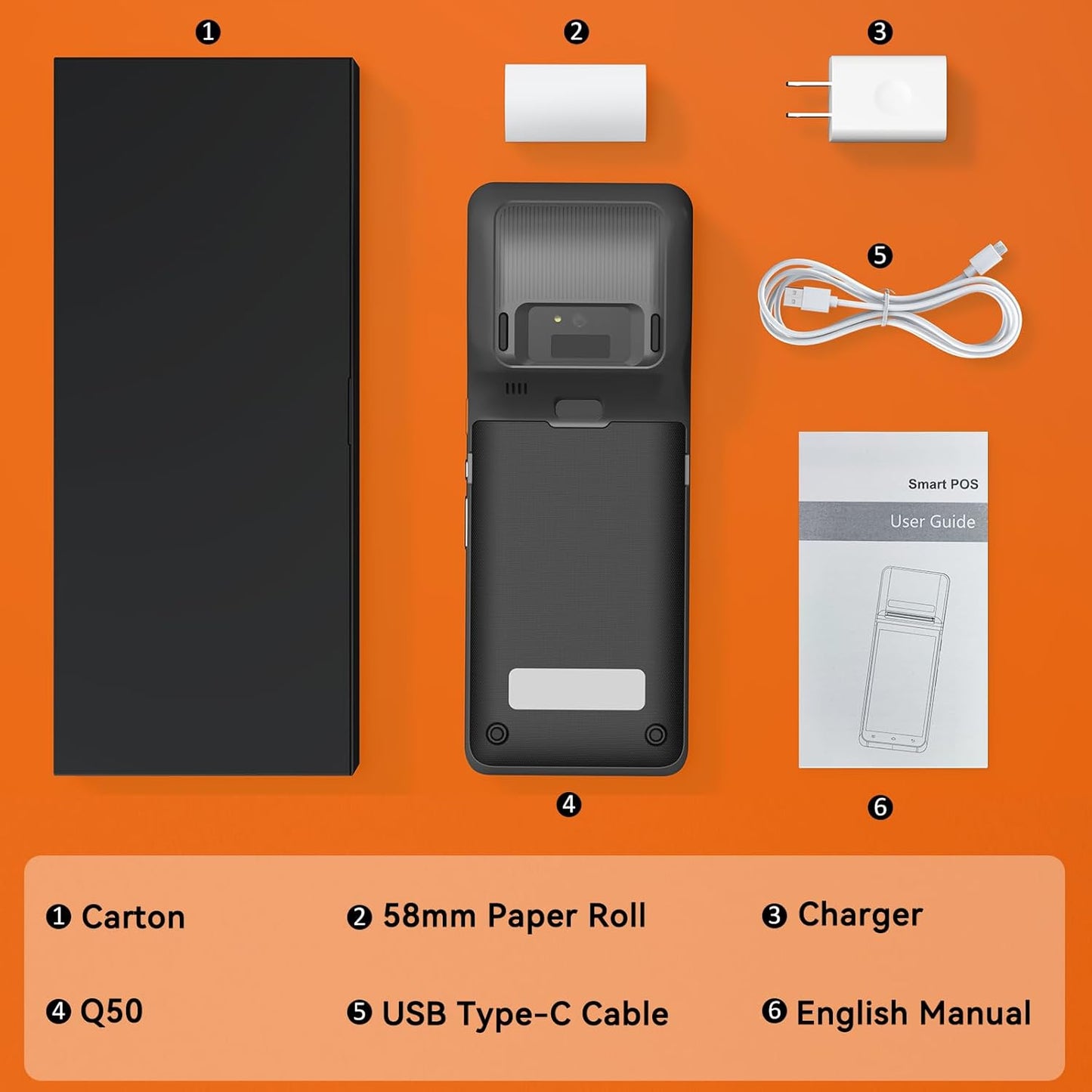 Alacrity Mobile POS PDA Terminal, Android 13 SoftPay,1D 2D Scan Module, 58mm Thermal Printer, 5.5" Touch Screen, 4G WiFi Bluetooth, Ideal for Retail, Hospitality, Logistics, Field services, Healthcare