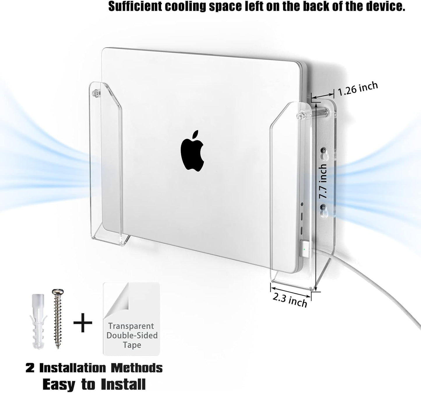 SIPRDE Wall Mount Laptop Holder - Also Available as an Under Desk Laptop Mount, Clear Acrylic, with Adhesive & Screw, for Macbooks, Surface, Keyboards, Switch, Tablets & More