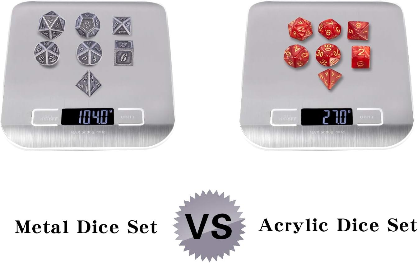 DnDnD Acient Silver Metal DND Dice Set, 7PCS D&D Metal Dice with Metal Case for Dungeons and Dragons, Shadowrun, Pathfinder, Savage World and Table Games