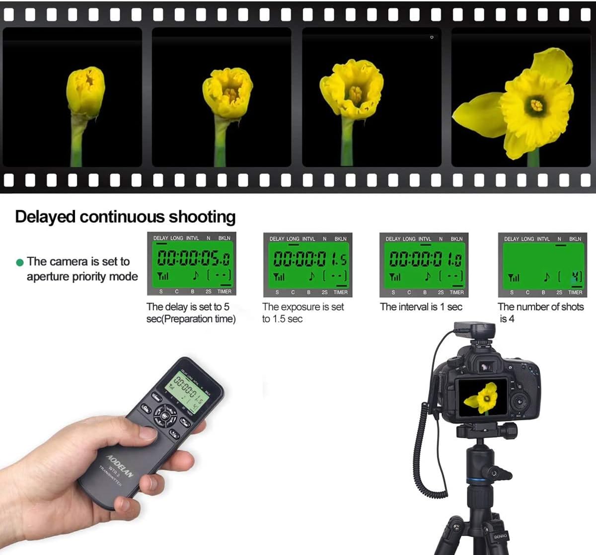Wireless Shutter Release Timer Controller and Intervalometer with LCD and HDR for Olympus OM-D E-M10 Mark II, Pen E-PL8, Pen-F and for Panasonic Lumix DMC-G7, G85, GH4