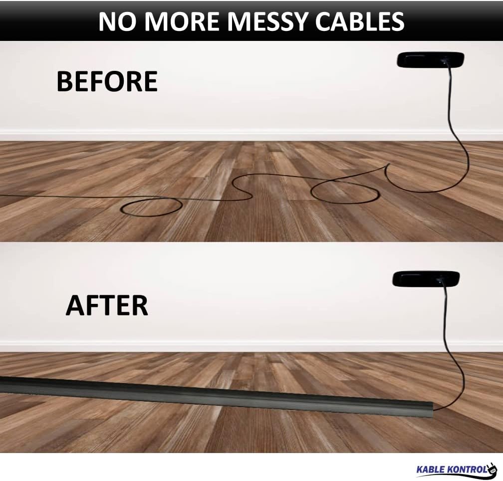 Kable Kontrol Floor Cord Cover kit - 15 Feet Long Tan Plastic Cable Protector, Hides Cords and Conceals Wires, for Extension Cord Cable Management, Channel Size 0.75” W x 0.43” H