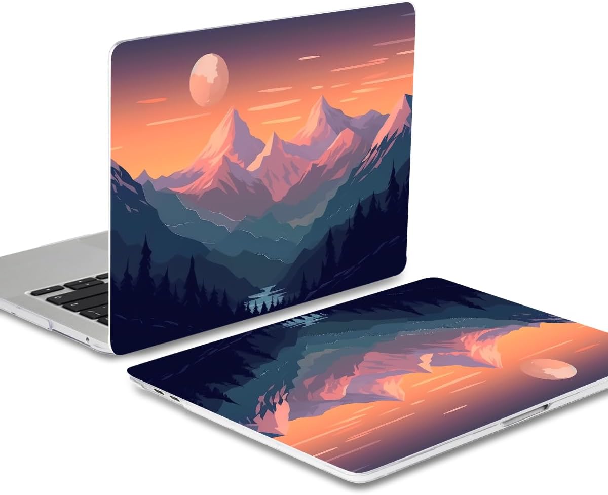 Batianda Design Case for M1 MacBook Air 13 Inch Model A2337 A2179 A1932 2021 2020 2019 Release,3D Painted Landscape Series Hard Shell with Keyboard Cover & Screen Protector, Sunset