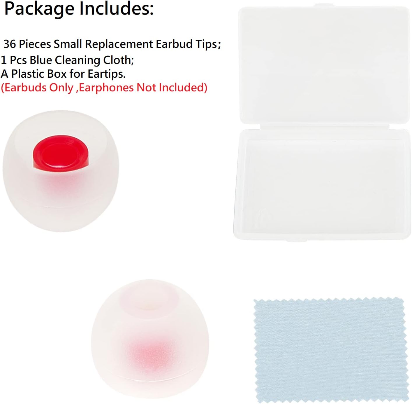 36 Pieces Small Earbud Tips Soft and Comfortable Ear Bud Replacement Pieces Silicone Fit Most in-Ear Headphones,Inner Hole 3.8mm -5.5mm,Small White and Red Replacement Eartips