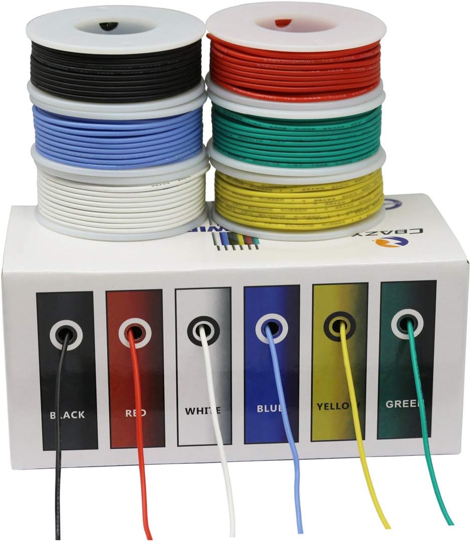 CBAZY™ Hook up Wire Kit (Stranded Wire Kit) 20 Gauge Flexible Silicone Rubber Electric Wire 6 Colors 19.6 feet Each 20 AWG