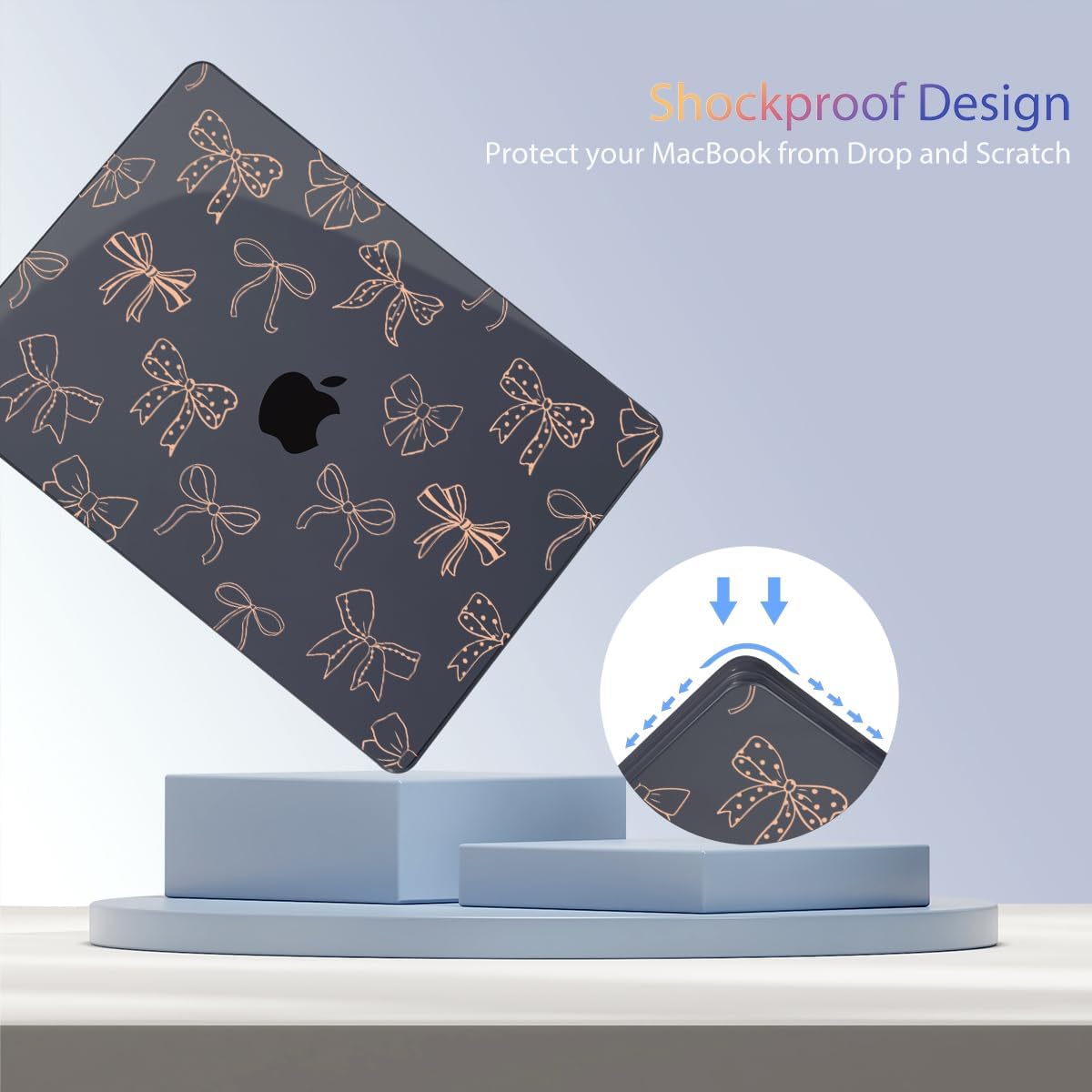 Teryeefi for M4 M3 M2 MacBook Air 13 inch Case 2025 2024 2023 2022 Release A3240 A3113 A2681 Model, for 13.6 inch MacBook Air Hard Shell Case + Keyboard Cover + Type C Adapter, Golden Bowknot-103