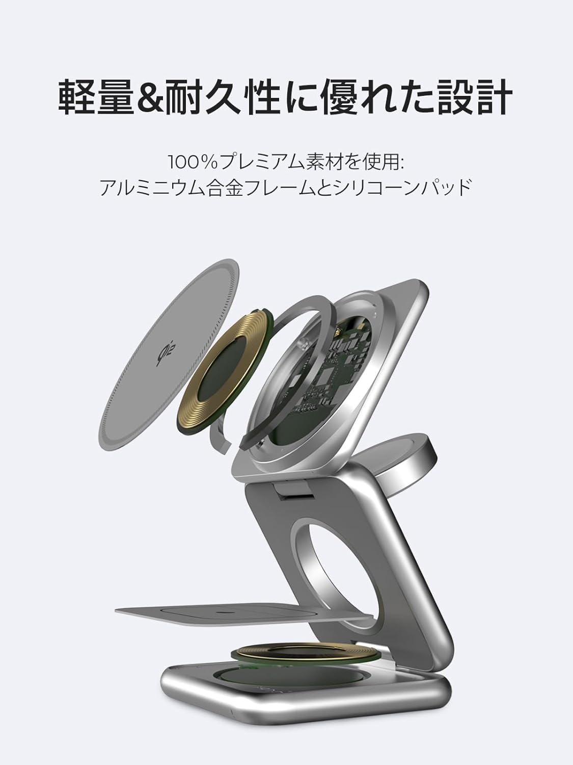 REDBEAN 3in1 Qi2 Wireless Charging Station, Mag-Safe Charger Stand Compatible with iPhone, Apple Watch & AirPods, 25W Foldable Fast Charging Dock, Aluminum Alloy for Multiple Devices, Silver