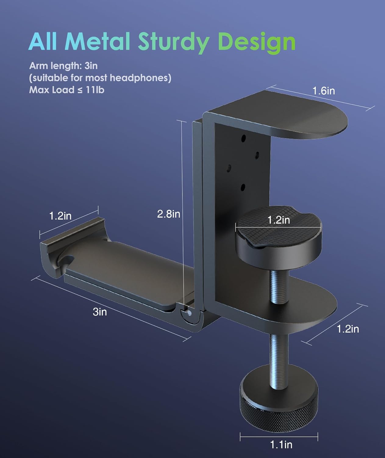 6amLifestyle Foldable All Aluminum Headphone Hook Holder for Desk, Under Desk Headphone Hanger Stand with Cable Organizer, Headset Holder Clamp for PC Gaming Headsets, Bag Hooks, Desk Accessories