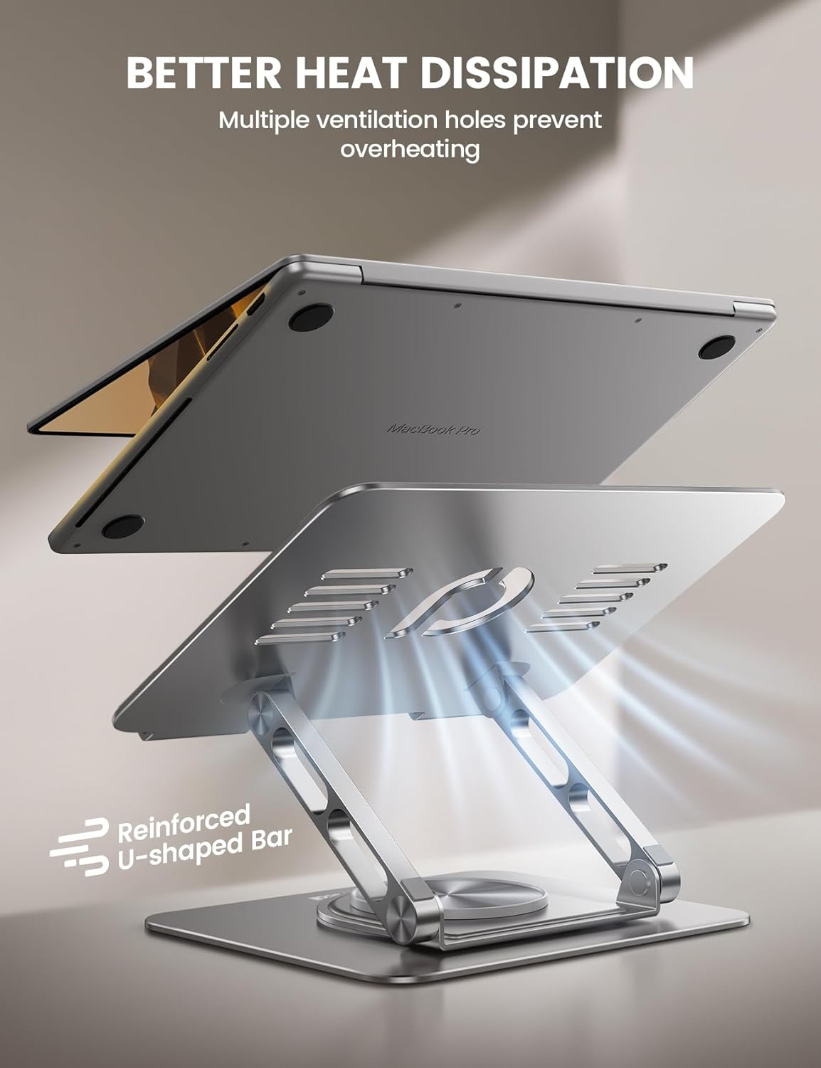 Lamicall Adjustable Laptop Stand for Desk - 360 Rotating Base Ergonomic Computer Stand, Aluminum Laptop Riser Foldable Protable for Office Home fits MacBook Air Pro, Dell, HP (10-17.3'') -Sliver