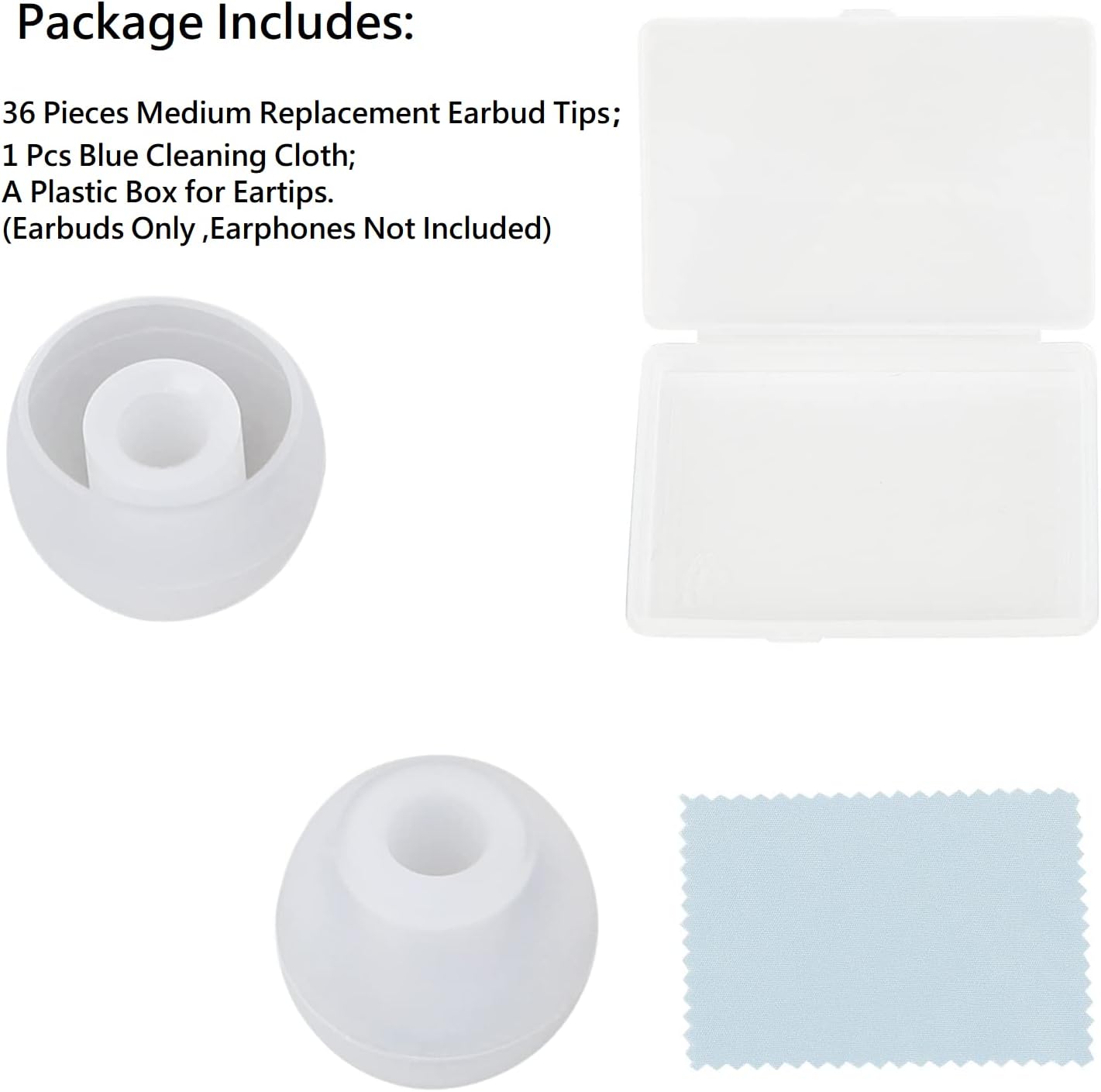 36 Pieces Medium Earbud Tips Soft and Comfortable Ear Bud Replacement Pieces Silicone Fit Most in-Ear Headphones,Inner Hole 3.8mm -5.5mm,Medium Clear White Replacement Eartips