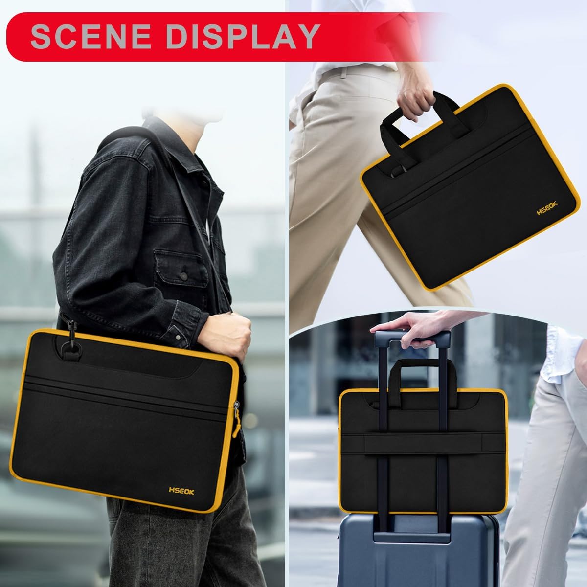 Universal Laptop Shoulder Bag 13-17.3 Inch Shockproof Briefcase with Multi-Pockets & Adjustable Strap for MacBook Pro/Air