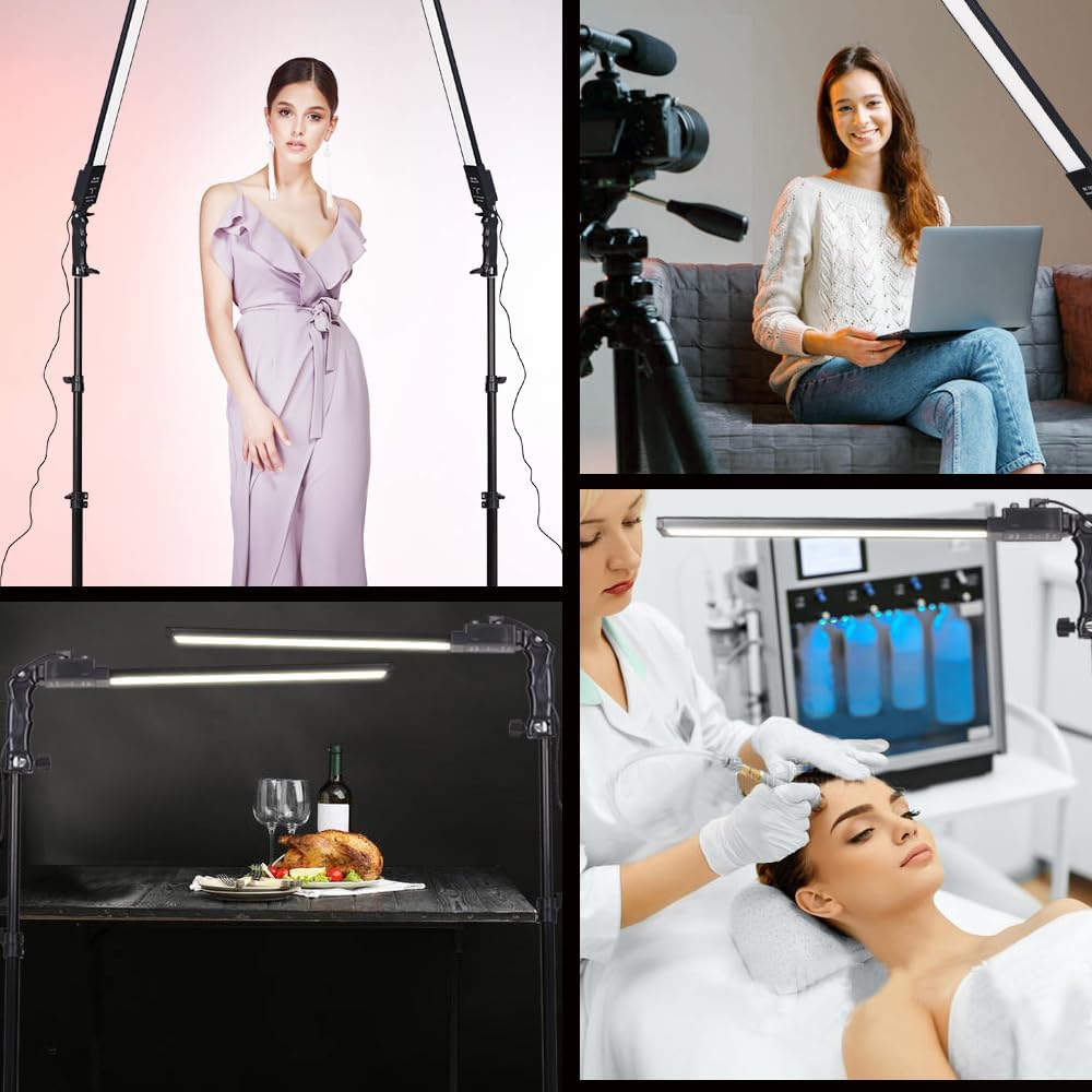 2 Packs LED Photography Lighting Dimmable 3200K-5500K LED Video Light Photo Studio Light Kit with Tripod Stand Bag for Camera Video Studio YouTube Product Portrait Live Streaming