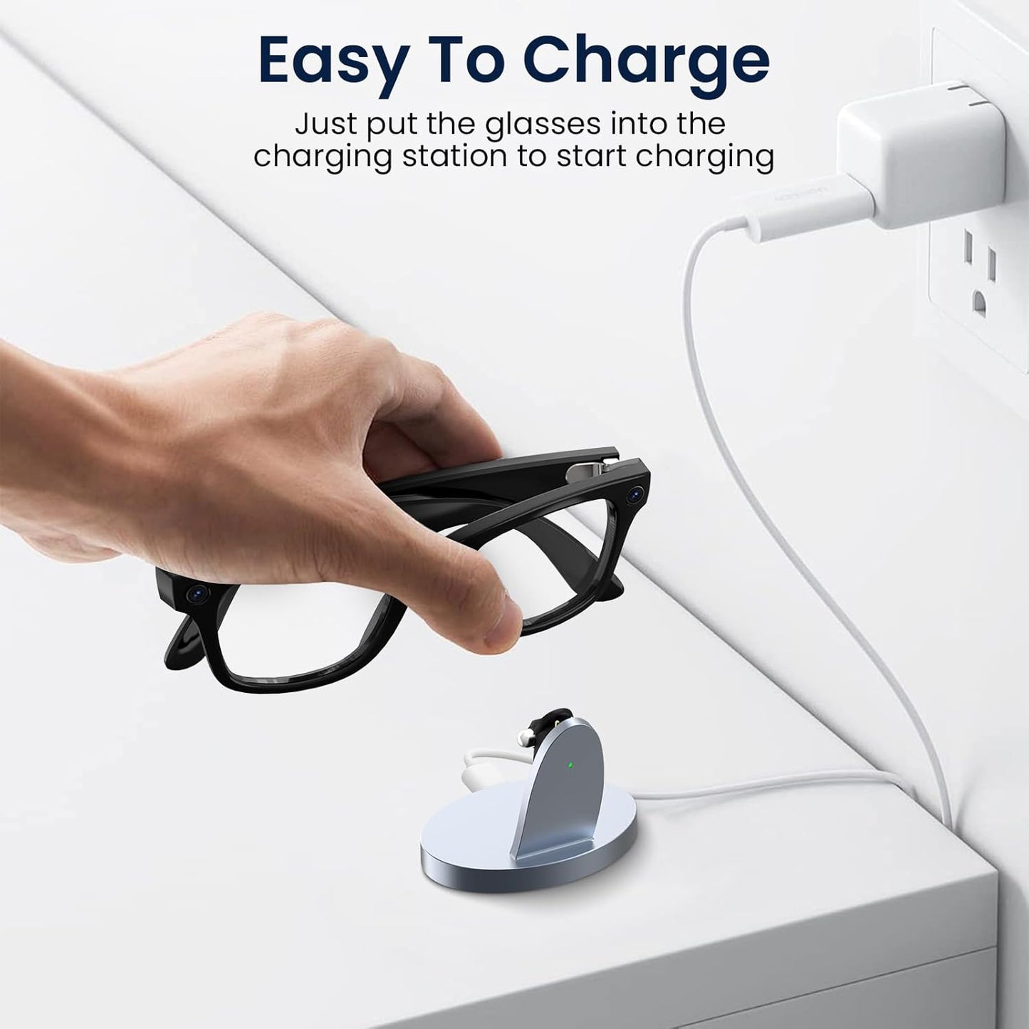 Charging Dock Compatible with R.ay-B.an Me ta Smart AI Glasses, Portable Charging Stand for Way-farer/Sky-ler/Head -Liner Accessories, Compact Charger, Space Gray