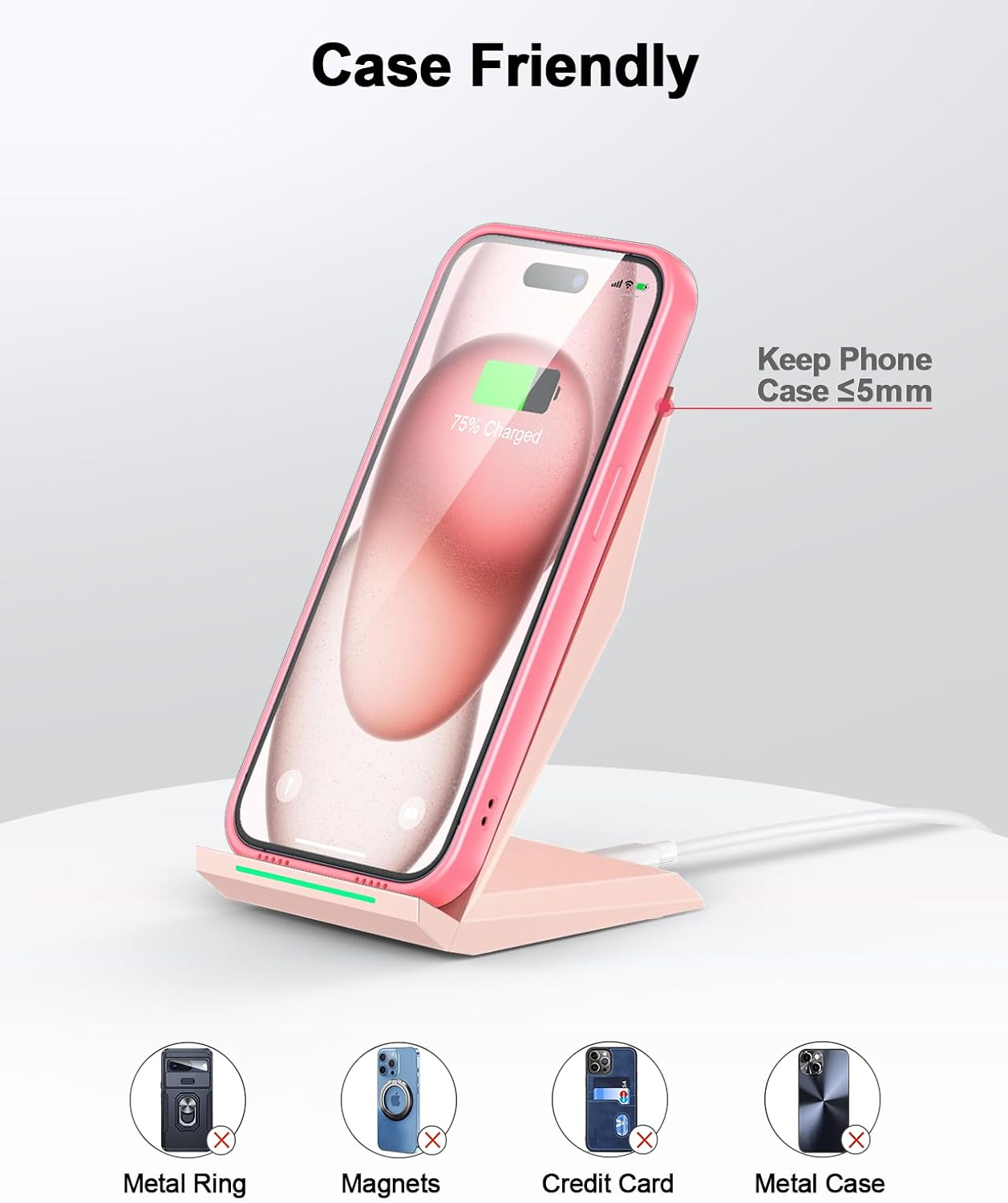 Wireless Charger with USB C Phone Charger, Qi Certified Charging Stand with 20W PD Adapter Compatible with iPhone 16/15/14/13/12, Phone Charging Dock for Samsung Galaxy S25/S24/S23/S22/S21/Note 20