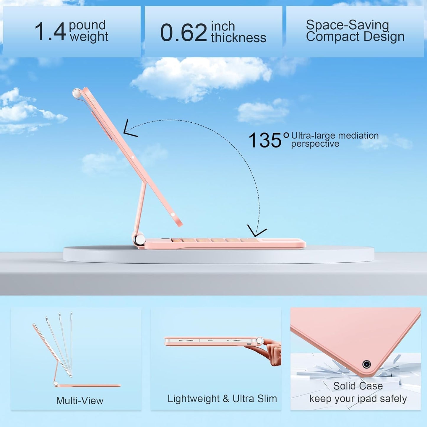 for iPad 9th Generation Case with Keyboard,Magic Style Keyboard Case for iPad 9th/8th/7th Gen 10.2 inch - Floating Cantilever Magnetic Stand Multi-Touch Trackpad (Rose Gold)