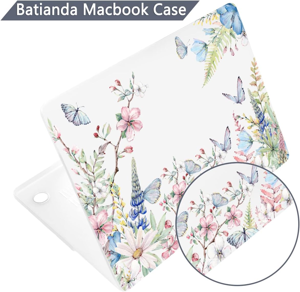 Batianda Premium Case for New MacBook Air 15 inch 2025 M4 2024 2023 with M3 M2 Chip, Designed Protective Plastic Hardshell & Keyboard Cover & Screen Protector, Butterfly and Flower