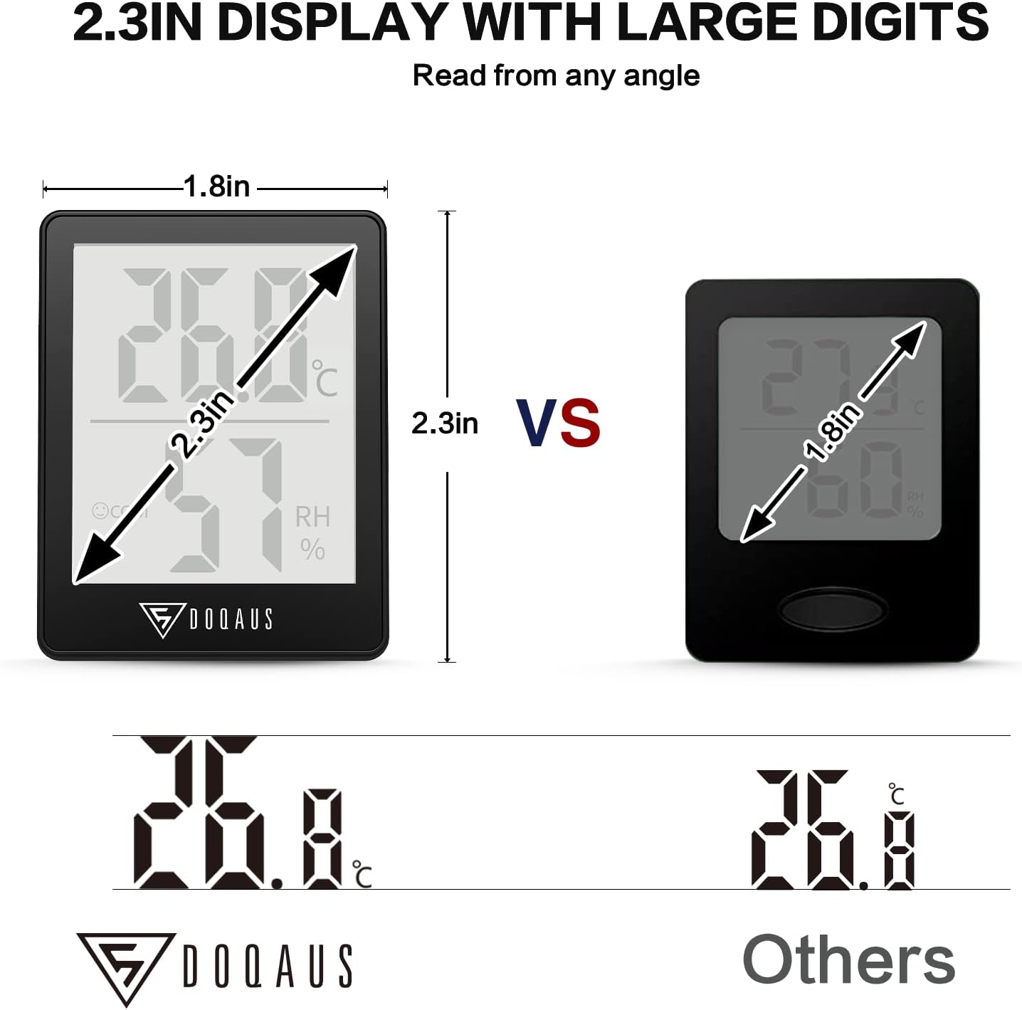 DOQAUS Humidity Meter, 2 Pack Room Thermometer Indoor, Hygrometer with 5s Fast Refresh, Temperature Humidity Monitor Meter for Baby Room, Living Room, Basement, Greenhouse, Office