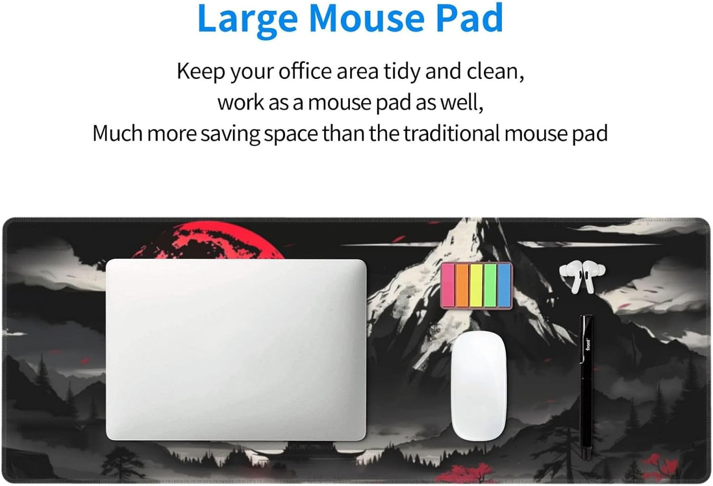 Extended Gaming Mouse Pad, Large Desk Mat XL Anime Mouse Pad Waterproof with Stitched Edges, Non-Slip Desktop Pad for Home and Office, Level Up Your 31.5x11.8 Inch (Snow Mountain)