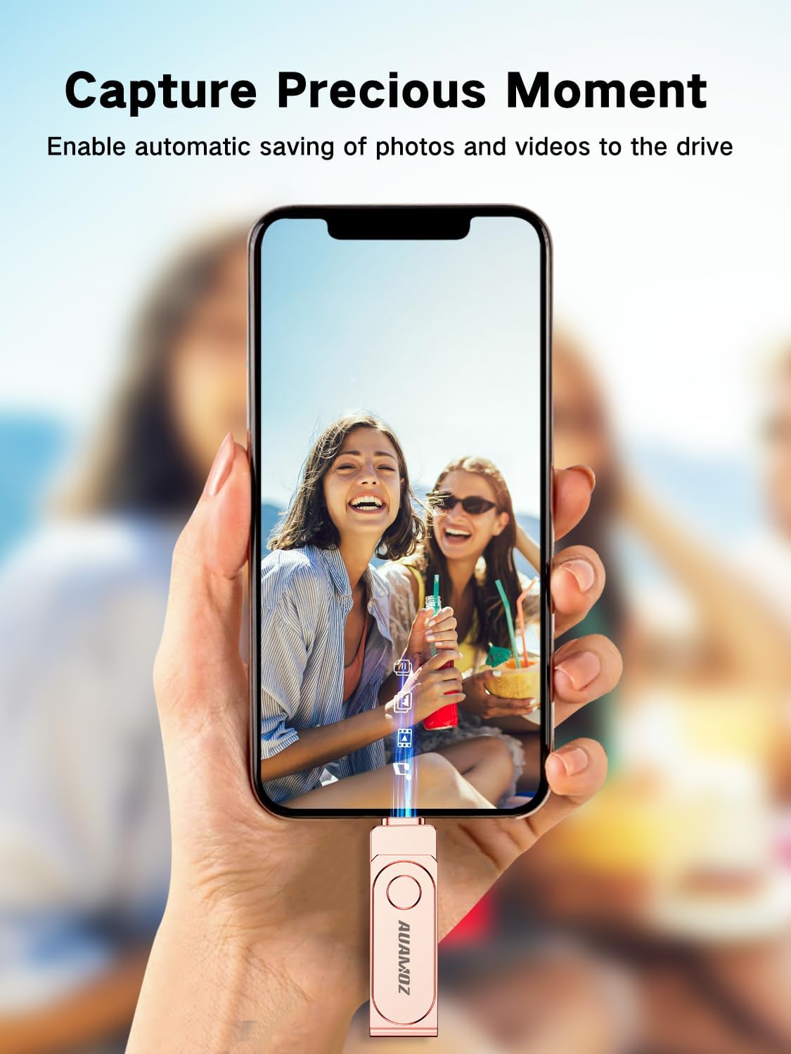 512GB Flash Drive Intended for iPhone, Memory Stick Storage Files Photos Videos Backup, Compatible with iPhone iPad Android PC, Plug and Play, No Application Required (Rose Gold)