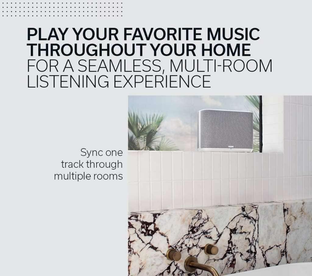 Denon Home 250 Wireless Smart Speaker – Mid-Size, Stereo Sound, Wi-Fi & Bluetooth, HEOS Built-in, Alexa Built-in, Siri & AirPlay 2, Spotify Connect, Multi-Room Support, White