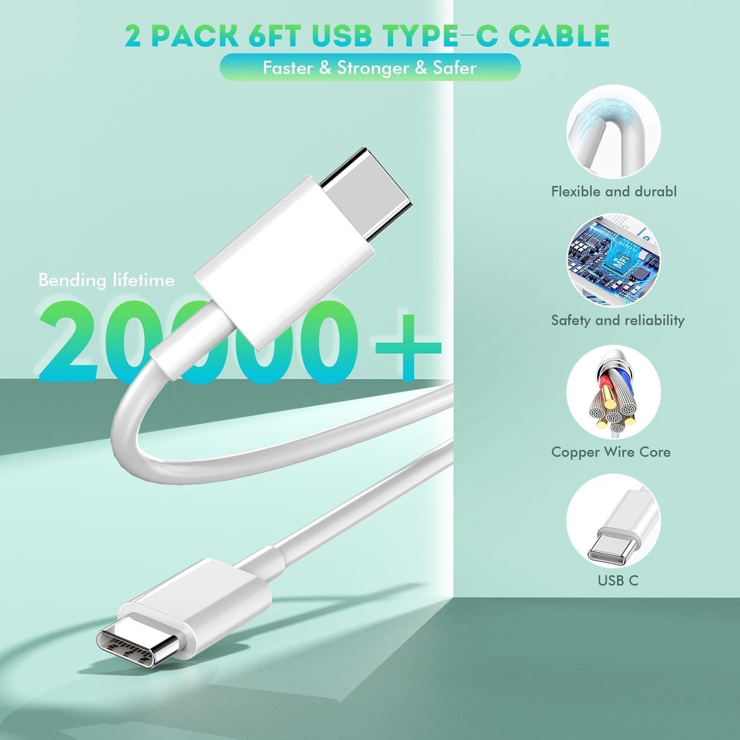 6FT iPhone 16 15 Charger Fast Charging, 2Pack 20W USB C Apple Charger Travel Plug Block Phone Charging Cable Cord for iPhone 16/16e/16 Pro Max/16 Plus/15/15 Pro/15Pro Max/iPad Mini6/iPad Air5/iPad Pro
