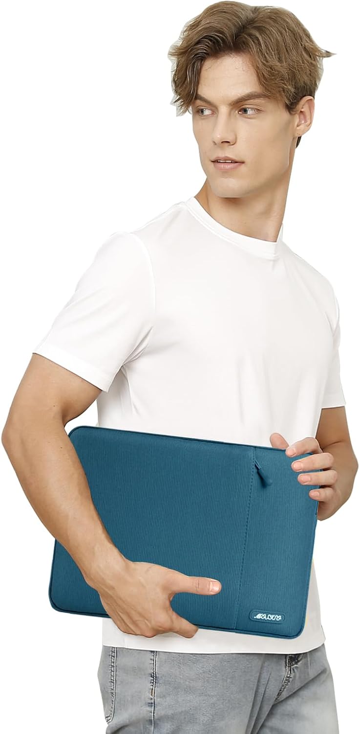 MOSISO Laptop Case 13.3 inch, 13-13.3 inch Laptop Sleeve Compatible with MacBook Air/Pro 13 / Pro 14, HP Dell ASUS Lenovo Notebook, Polyester Vertical Computer Sleeve Bag with Pocket, Deep Teal