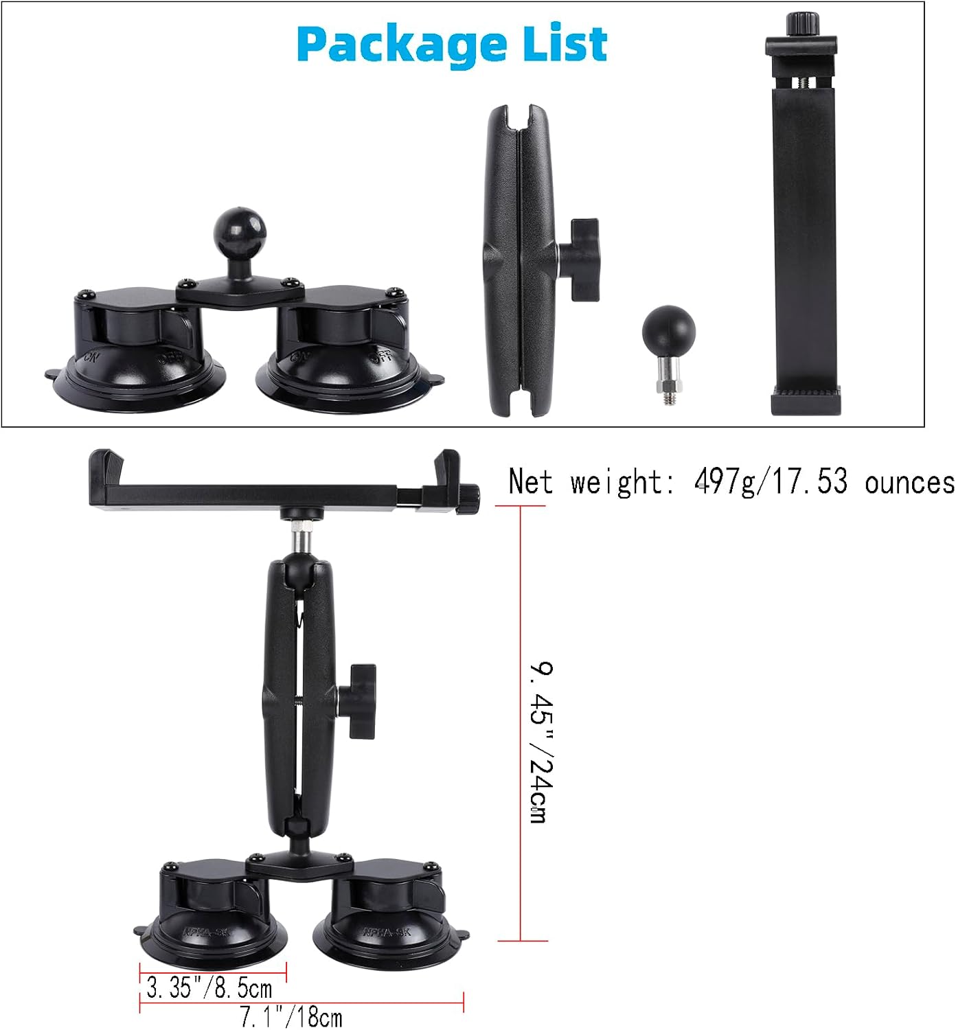 iPad Pro 12.9 Inch Tablet Mount with Dual Suction Cup Base for Truck Car Windshield, Aluminum Arm Heavy Duty Tablet Suction Holder for Window, Compatible with 6.5-12.9" Tablets