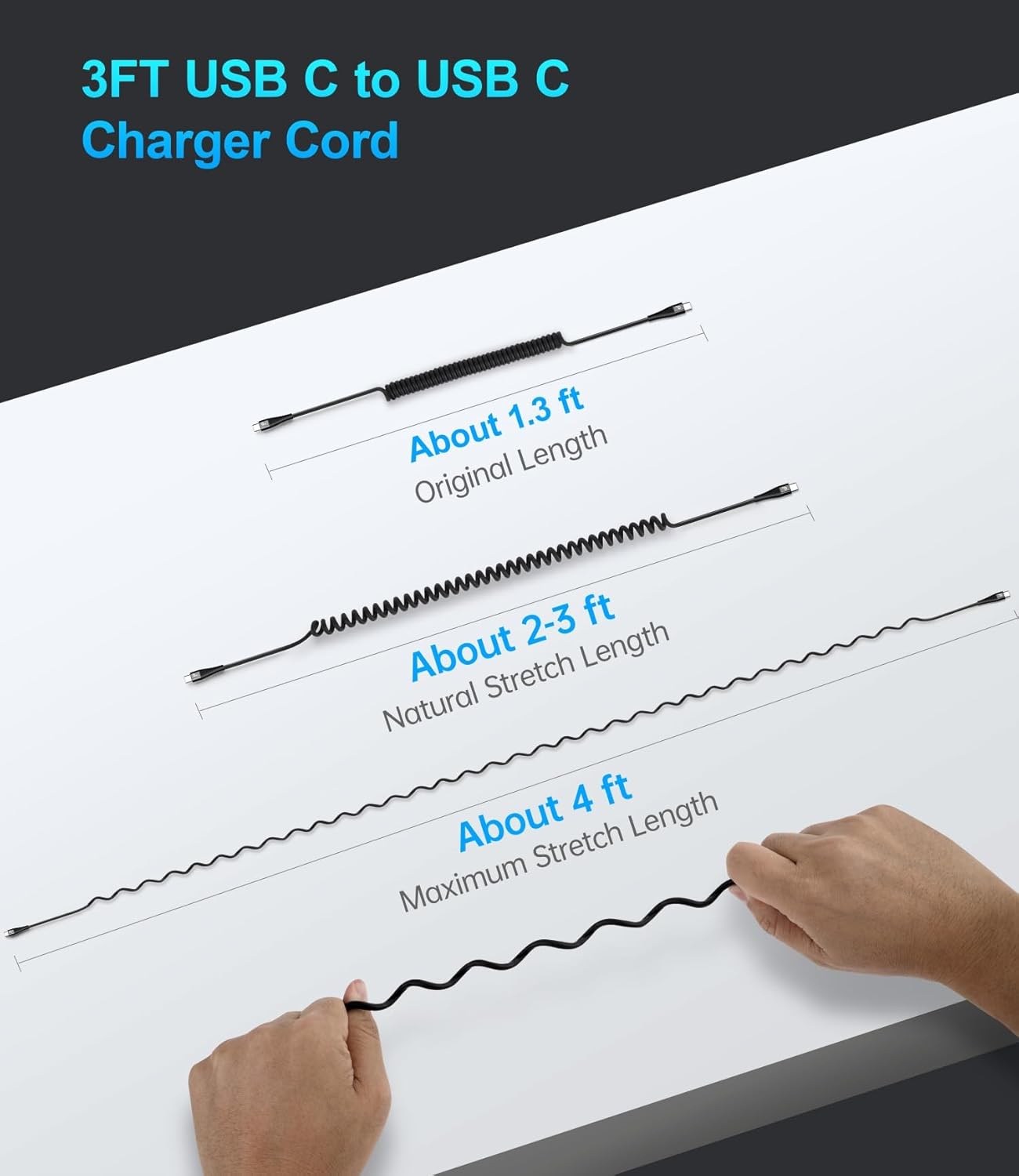 Coiled USB C to C Cable 100W 3FT for Car, Coiled USB C Cable for iPhone 16, Short USB Type C Fast Charging Cable for iPhone 15/Pro Max/Plus/Samsung Galaxy S23, Compatible All Type C Devices -Black