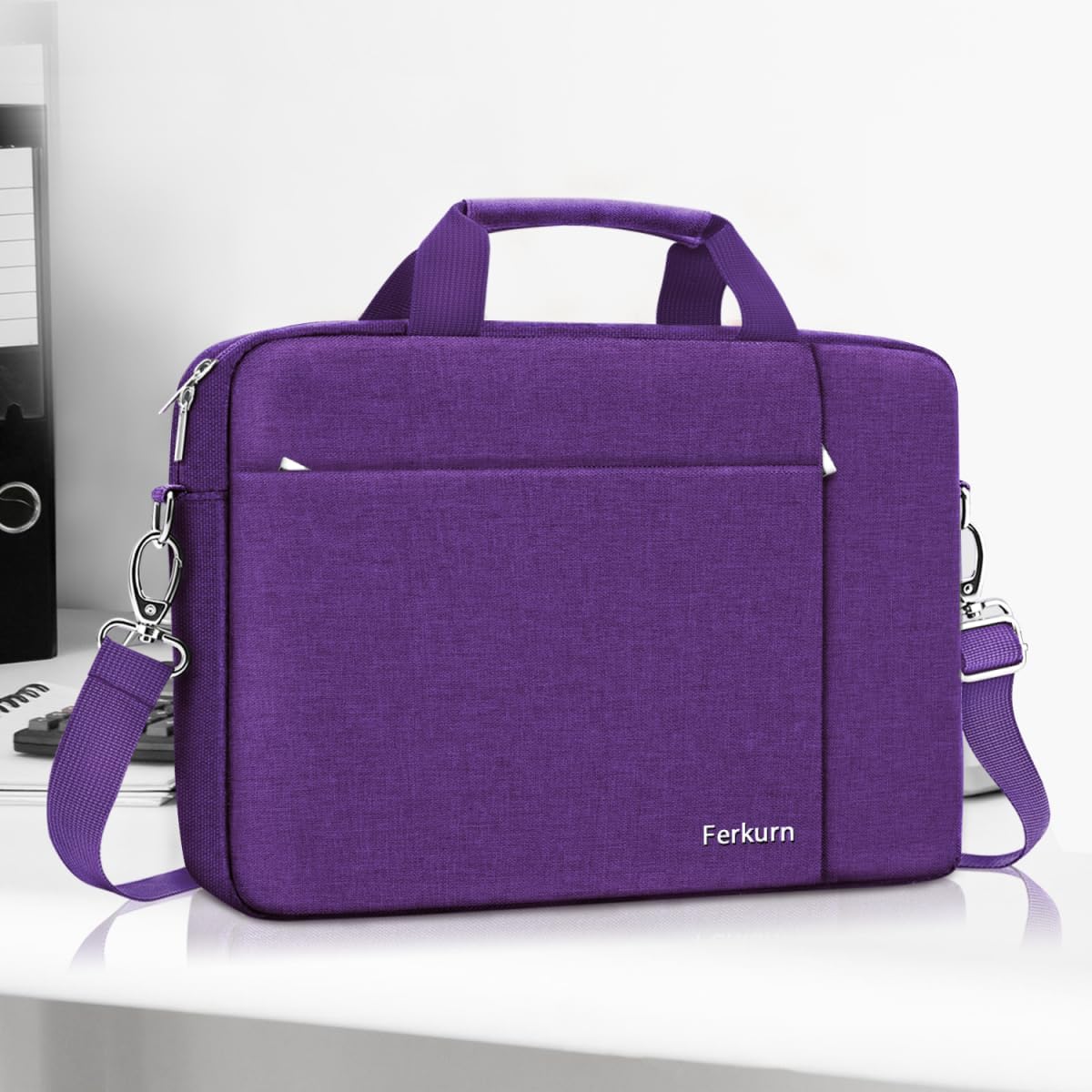 Ferkurn Laptop Bag Case for Women Men Computer Bag Compatible with HP Envy Pavilion Omen/LG Gram/MSI/Dell Inspiron XPS/Lenovo/Acer, Shoulder Strap Carrying Messenger Briefcase, Purple, 17 17.3 Inch